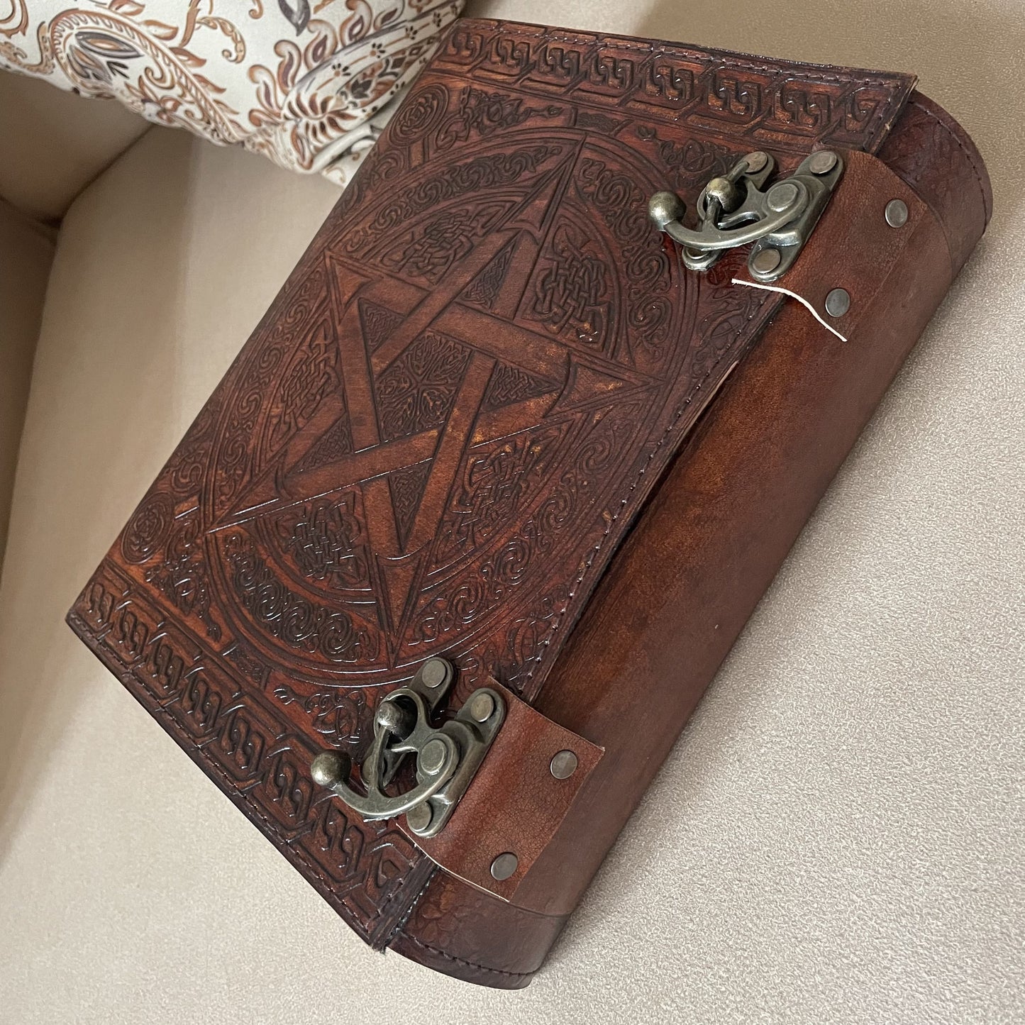 Pentagram Embossed Leather Journal, Large Notebook With Lined/Unlined Pages