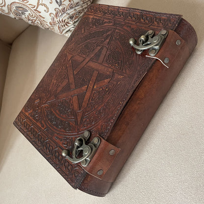Pentagram Embossed Leather Journal, Large Notebook With Lined/Unlined Pages