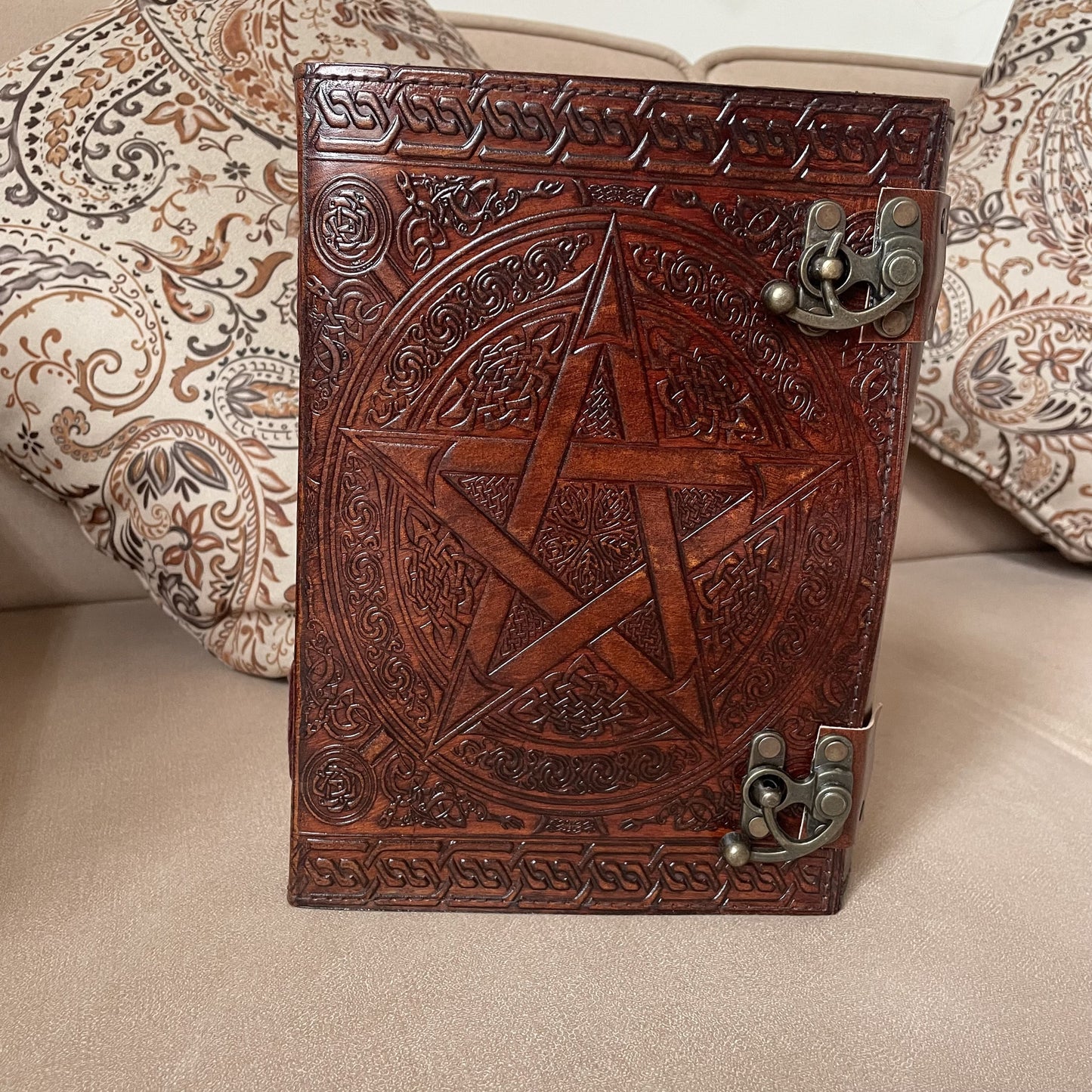 Pentagram Embossed Leather Journal, Large Notebook With Lined/Unlined Pages
