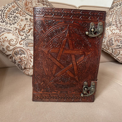 Pentagram Embossed Leather Journal, Large Notebook With Lined/Unlined Pages