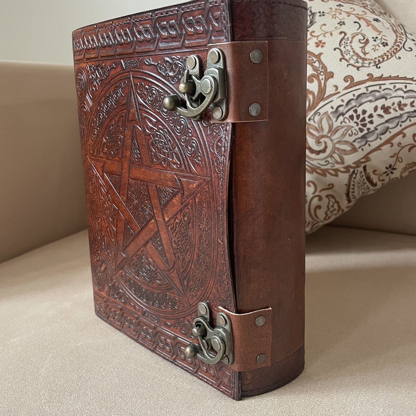 Pentagram Embossed Leather Journal, Large Notebook With Lined/Unlined Pages