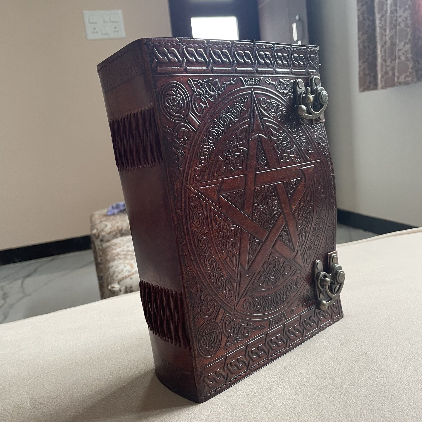 Pentagram Embossed Leather Journal, Large Notebook With Lined/Unlined Pages