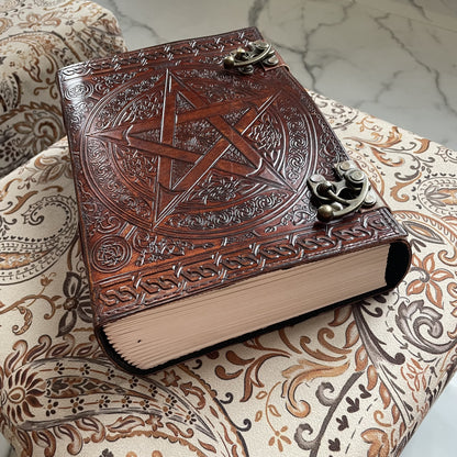 Pentagram Embossed Leather Journal, Large Notebook With Lined/Unlined Pages