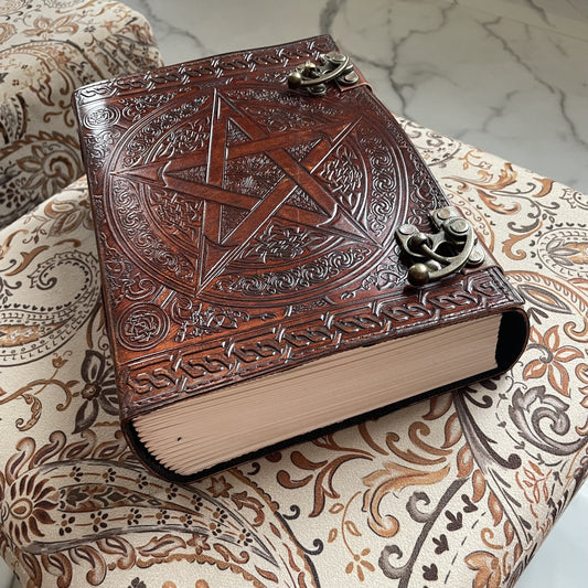 Pentagram Embossed Leather Journal, Large Notebook With Lined/Unlined Pages