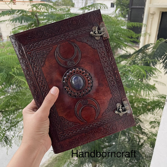 Triple Moon Single Stone Embossed Journal -200 Unlined- Lined Pages