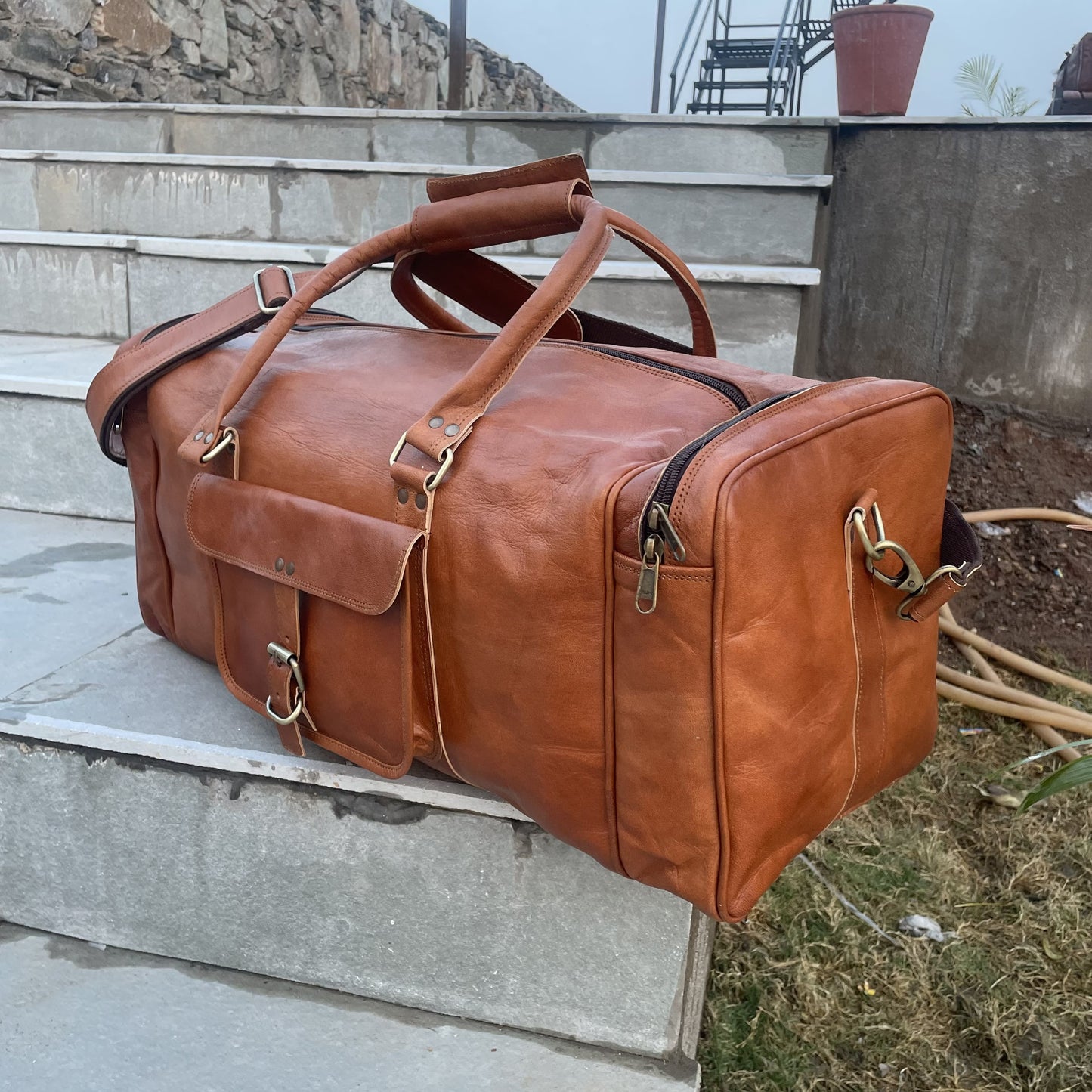 Handmade Personalized 20, 24, 30, 32 Inch Leather Duffle Bag