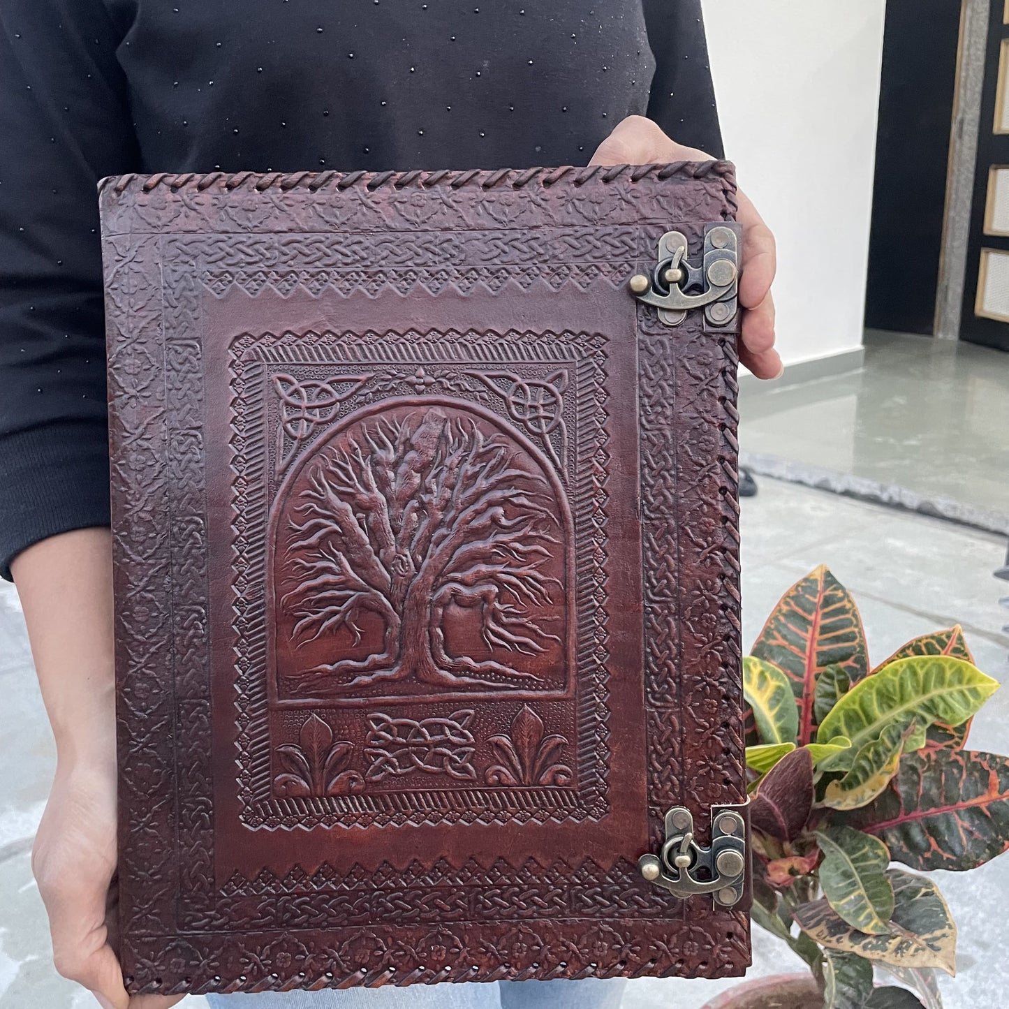 Leather Ring Binder, Tree Of Life 8.5 X 11 Inches Size A4 Document Holder
