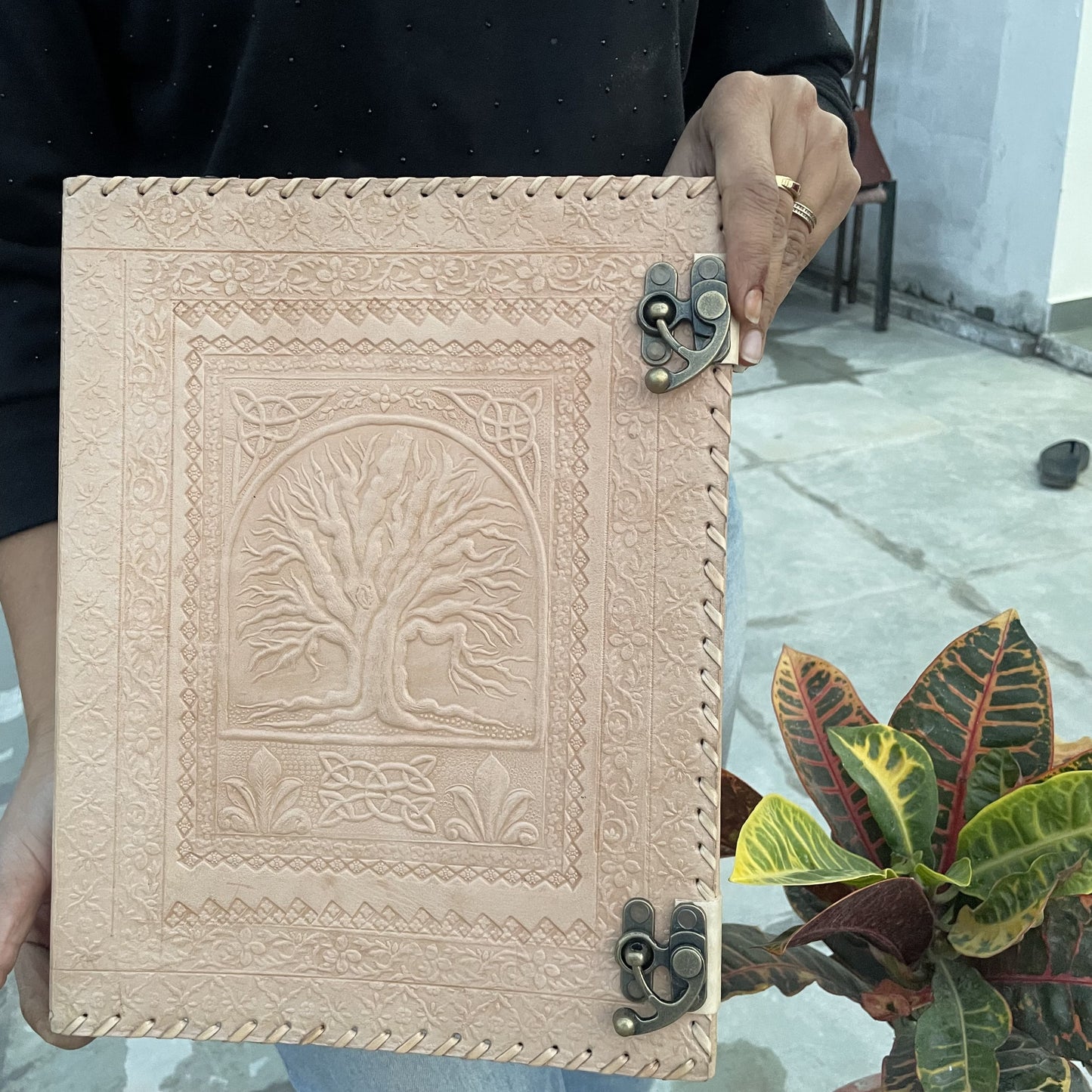 Leather Ring Binder, Tree Of Life 8.5 X 11 Inches Size A4 Document Holder