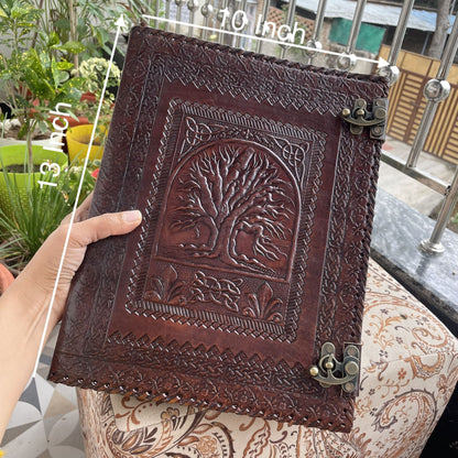 Leather Ring Binder, Tree Of Life 8.5 X 11 Inches Size A4 Document Holder