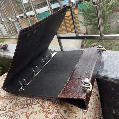 Leather Ring Binder, Tree Of Life 8.5 X 11 Inches Size A4 Document Holder