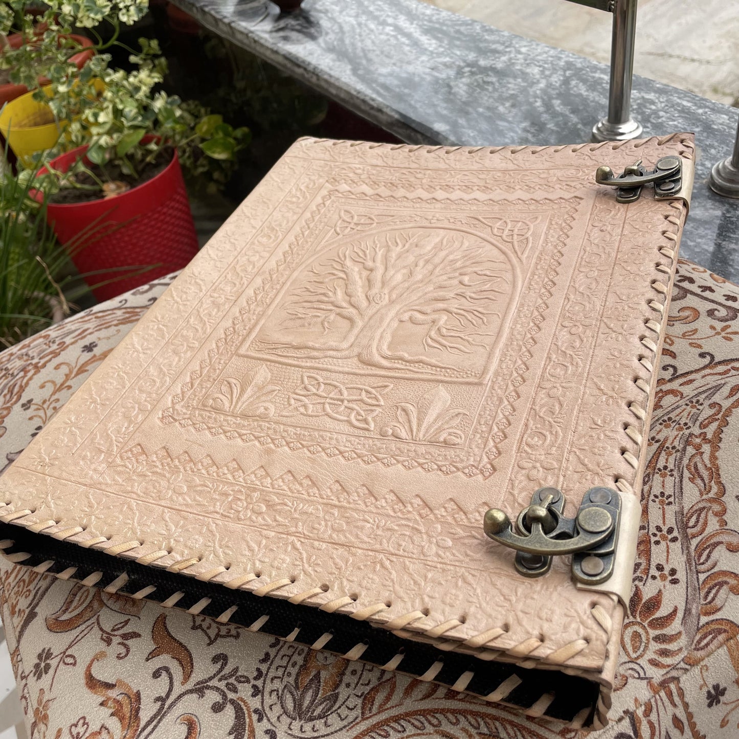 Leather Ring Binder, Tree Of Life 8.5 X 11 Inches Size A4 Document Holder