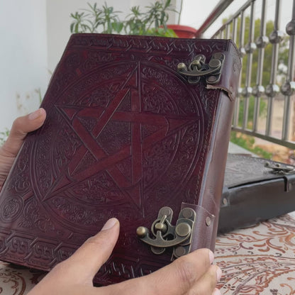 Pentagram Embossed Leather Journal, Large Notebook With Lined/Unlined Pages